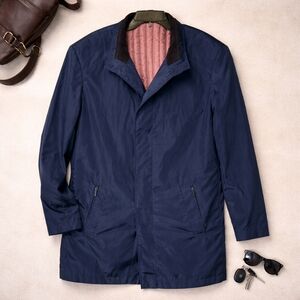 Vestus Men Navy Raincoat Car Coat Quilted Lined Jacket Large